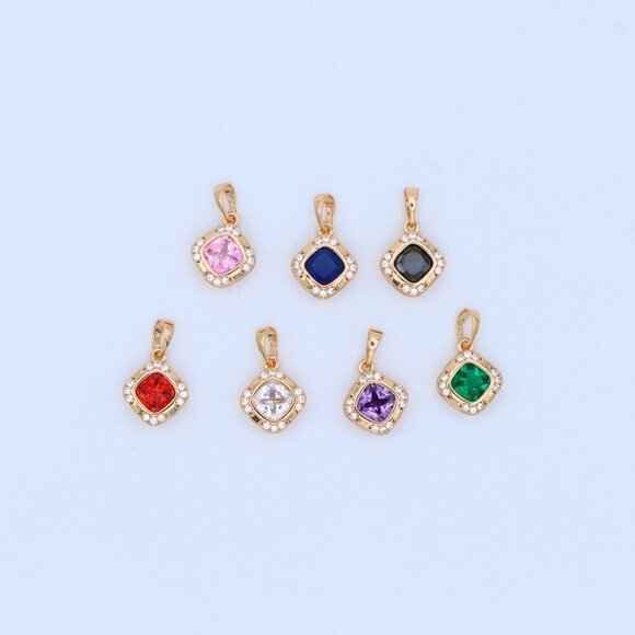 "Purple Cushion Stone Pendant in Gold Plated Brass with Crystal Halo, XPPT1770 - Picture 7 of 13